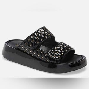 Jeffrey Campbell Scaeva Slide Sandal Black Patent Leather Gold Studs Quilted NEW
